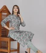 Grey embroidered cotton embroidered-kurtis