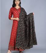 Red embroidered rayon embroidered-kurtis