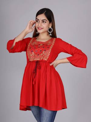 Red embroidered rayon embroidered-kurtis 1