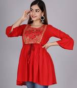Red embroidered rayon embroidered-kurtis