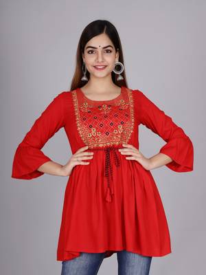 Red embroidered rayon embroidered-kurtis 3