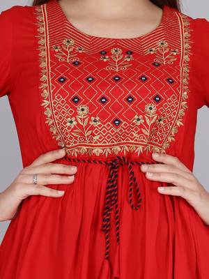 Red embroidered rayon embroidered-kurtis 4