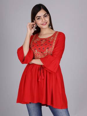 Red embroidered rayon embroidered-kurtis 5
