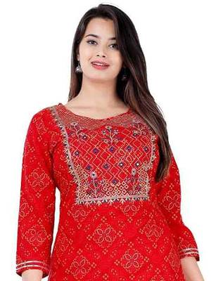Red embroidered rayon embroidered-kurtis 4