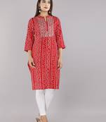 Red embroidered rayon embroidered-kurtis