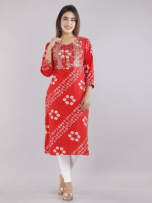 Red embroidered rayon embroidered-kurtis 1