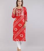 Red embroidered rayon embroidered-kurtis