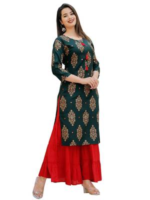 Blue embroidered rayon embroidered-kurtis 1