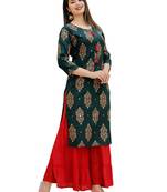 Blue embroidered rayon embroidered-kurtis