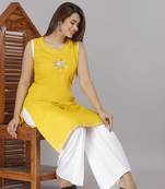 Yellow embroidered rayon embroidered-kurtis
