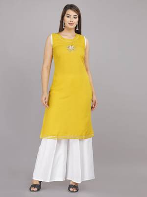 Yellow embroidered rayon embroidered-kurtis 2