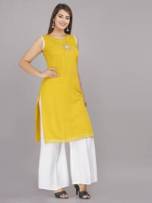 Yellow embroidered rayon embroidered-kurtis 3