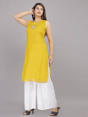 Yellow embroidered rayon embroidered-kurtis 4