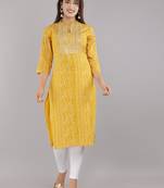 Yellow embroidered rayon embroidered-kurtis