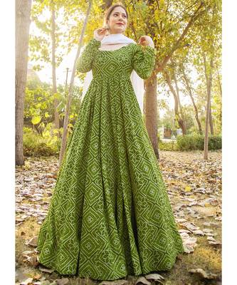 Olive Pure Silk Anarkali Salwar Kameez 2