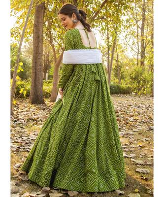 Olive Pure Silk Anarkali Salwar Kameez 3