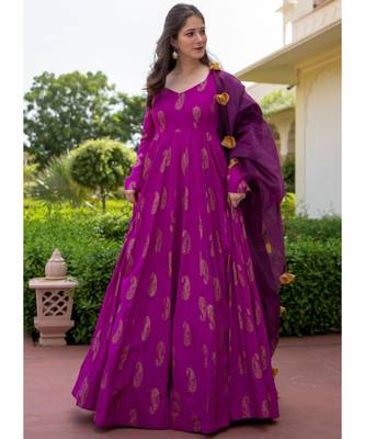 Rani Pink Pure Silk Anarkali Salwar Kameez 1