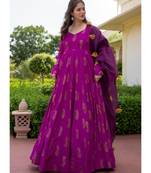 Rani Pink Pure Silk Anarkali Salwar Kameez