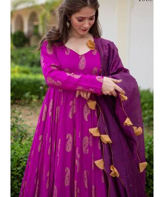 Rani Pink Pure Silk Anarkali Salwar Kameez 4