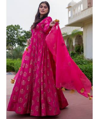 Dark Magenta Pure Silk Anarkali Salwar Kameez 1