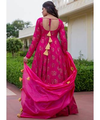 Dark Magenta Pure Silk Anarkali Salwar Kameez 3