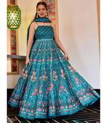 Teal Chanderi Silk Anarkali Salwar Kameez
