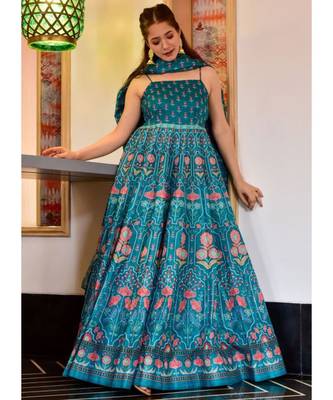 Teal Chanderi Silk Anarkali Salwar Kameez 2