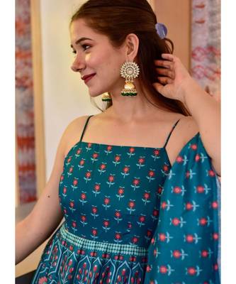 Teal Chanderi Silk Anarkali Salwar Kameez 3