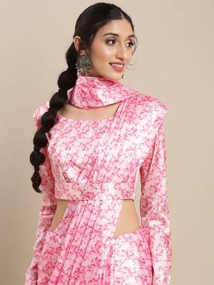 Baby Pink Color Japan Satin Printed Work Saree With Un Stitched Blouse  3