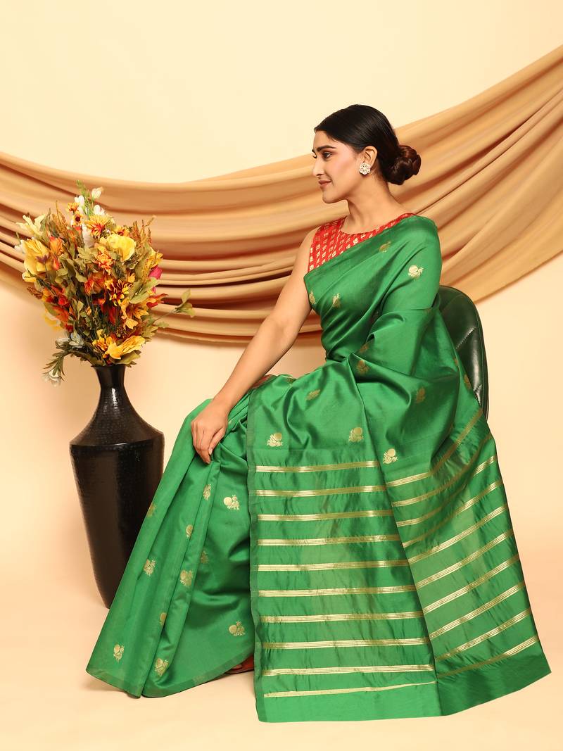 Glemora Green Designer Ethnic Wear Silk Blend Banarasi Traditional Saree