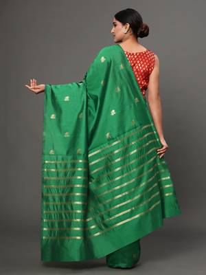 Glemora Green Designer Ethnic Wear Silk Blend Banarasi Traditional Saree 3