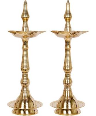 Fashion Bizz Gold Brass Kerela Diya 12" Table Diya Set  Pack of 2 1