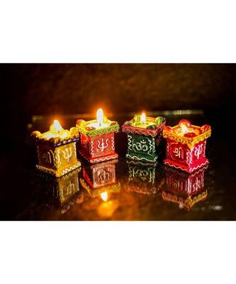 Fashion Bizz Multicolor Terracotta Tulsi Diya Cup Tealight Holder Set 1