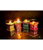 Fashion Bizz Multicolor Terracotta Tulsi Diya Cup Tealight Holder Set
