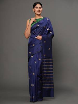 Glemora NevyBlue Designer Ethnic Wear Silk Blend Banarasi Traditional Saree 1