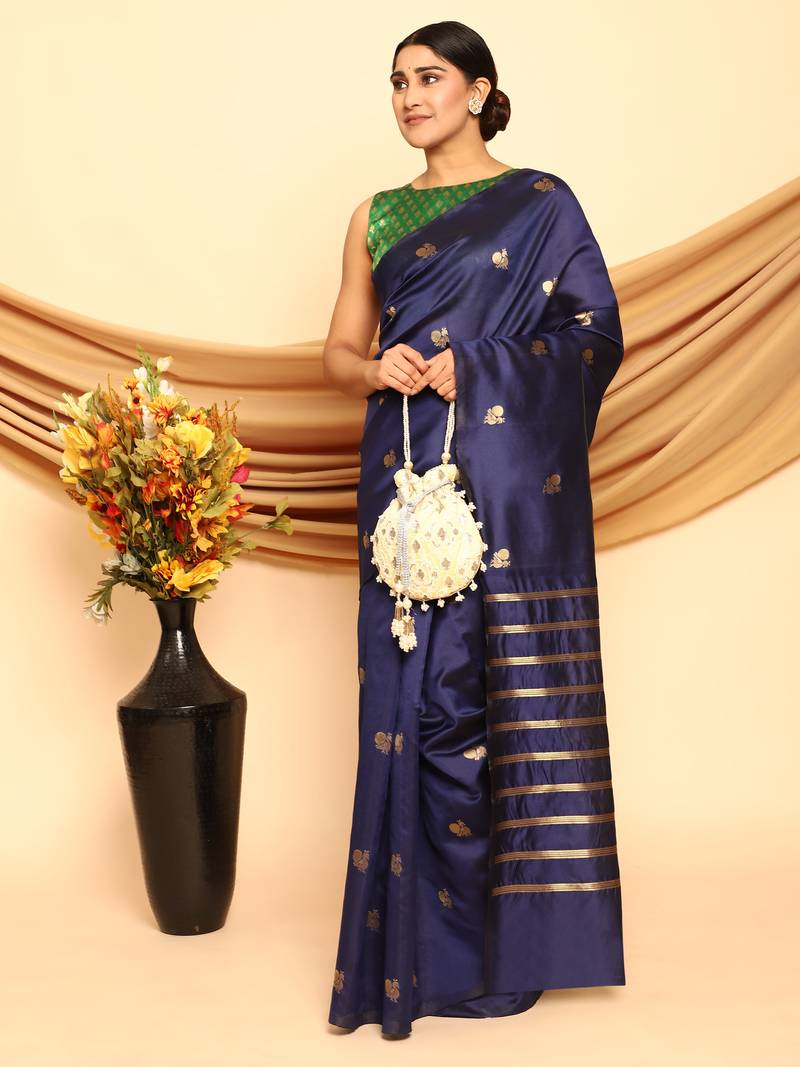 Glemora NevyBlue Designer Ethnic Wear Silk Blend Banarasi Traditional Saree