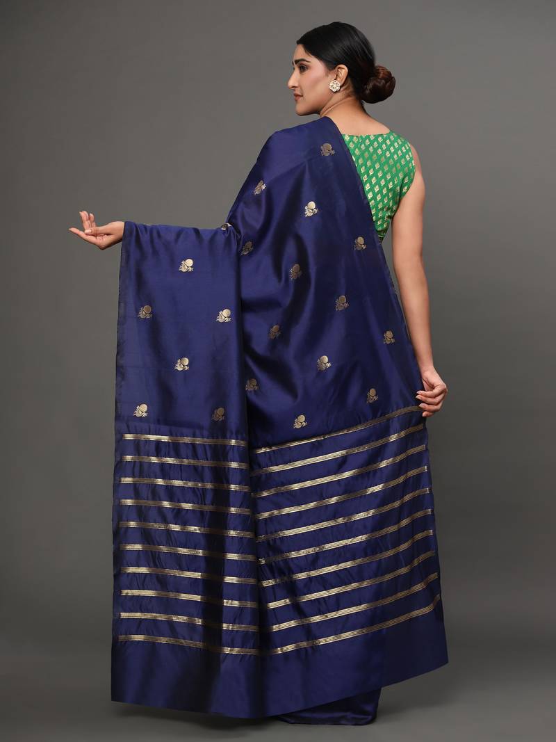 Glemora NevyBlue Designer Ethnic Wear Silk Blend Banarasi Traditional Saree