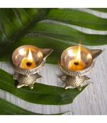 Fashion Bizz Brass Diwali Kuber Deepak On Stand Diyas Table Diya Set Brass Pack of 2 Table Diya Set