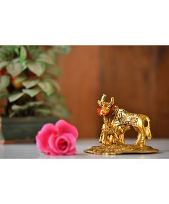 Fashion Bizz Gold Aluminium Kamdhenu Cow Statue with Calf 1