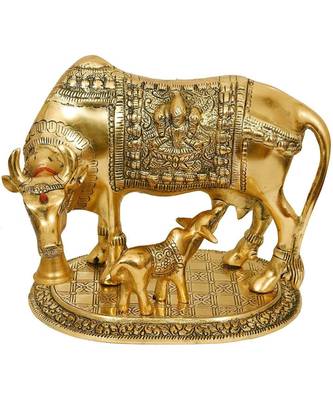 Fashion Bizz Gold Aluminium Kamdhenu Cow And Calf Statue 1
