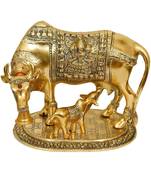 Fashion Bizz Gold Aluminium Kamdhenu Cow And Calf Statue