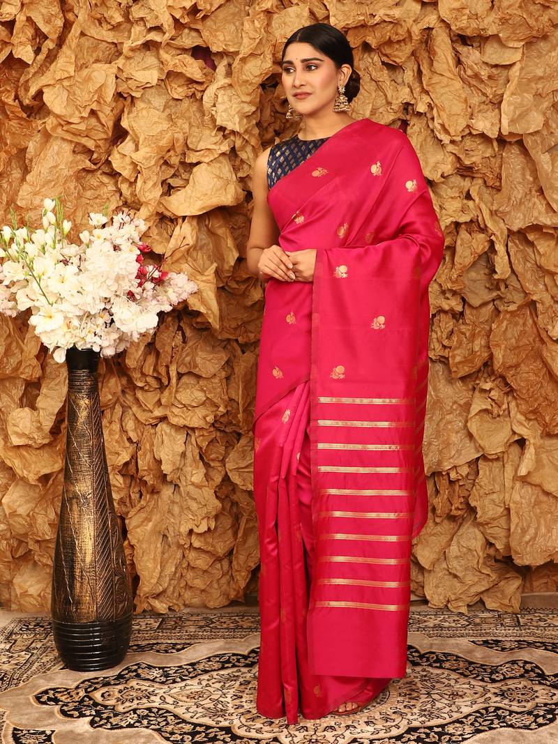 Glemora Pink Designer Ethnic Wear Silk Blend Banarasi Traditional Saree