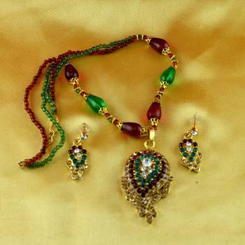 Moti Cz Pearl Stone Polki Kundun  Necklace With Earing 1