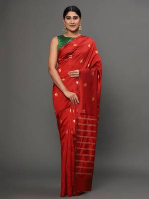 Glemora Red Designer Ethnic Wear Silk Blend Banarasi Traditional Saree 1