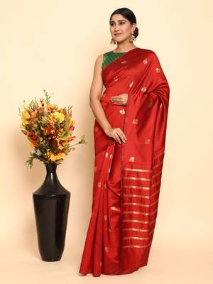 Glemora Red Designer Ethnic Wear Silk Blend Banarasi Traditional Saree 2