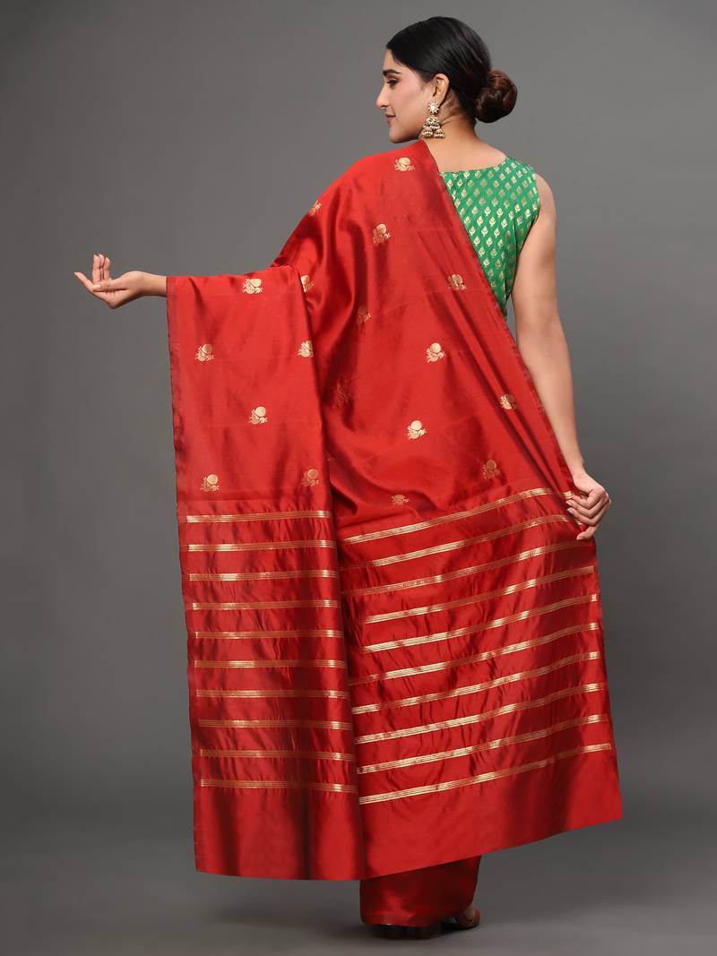 Glemora Red Designer Ethnic Wear Silk Blend Banarasi Traditional Saree