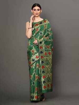 Glemora Green Beautiful Ethnic Wear Silk Blend Banarasi Traditional Saree 1