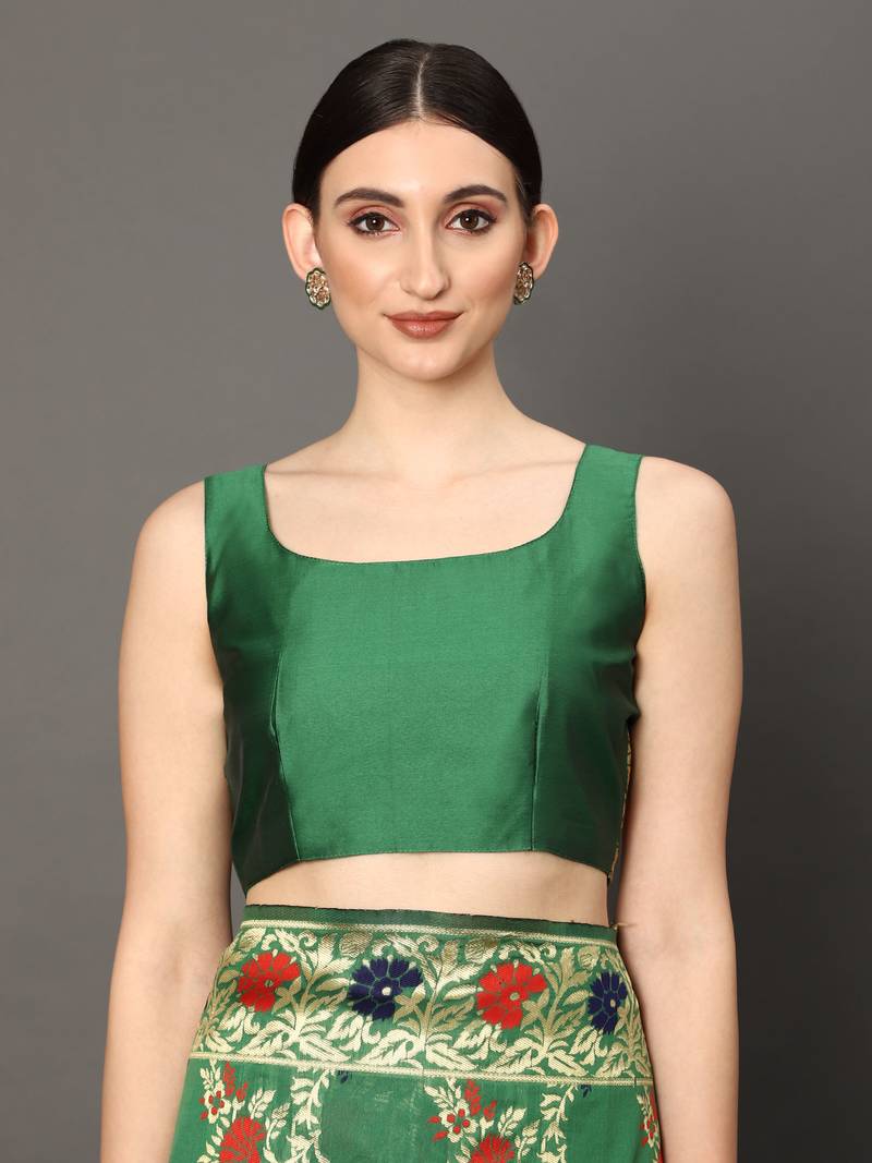 Glemora Green Beautiful Ethnic Wear Silk Blend Banarasi Traditional Saree