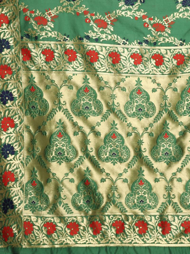 Glemora Green Beautiful Ethnic Wear Silk Blend Banarasi Traditional Saree