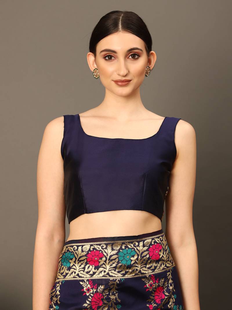 Glemora NevyBlue Beautiful Ethnic Wear Silk Blend Banarasi Traditional Saree